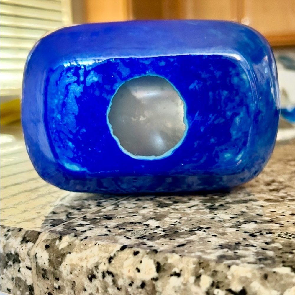 Gorgeous Hand Blown Art Glass Vase
OMBRÉ Blue Iridescent 
9” Tall x 5’5” Wide - Picture 3 of 7